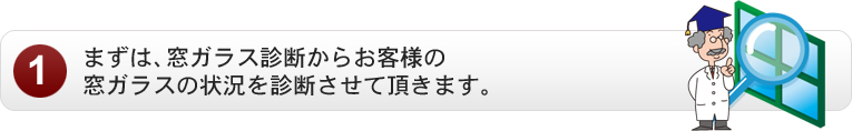 まずは、窓ガラス診断からお客様の窓ガラスの状況を診断させて頂きます。